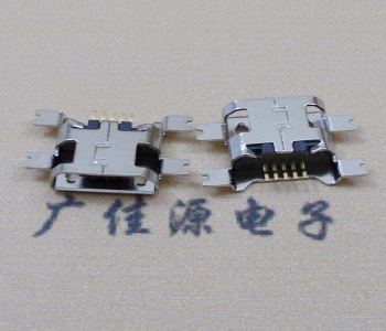 太原镀镍Micro USB 插座四脚贴 直边沉板1.6MM尺寸结构